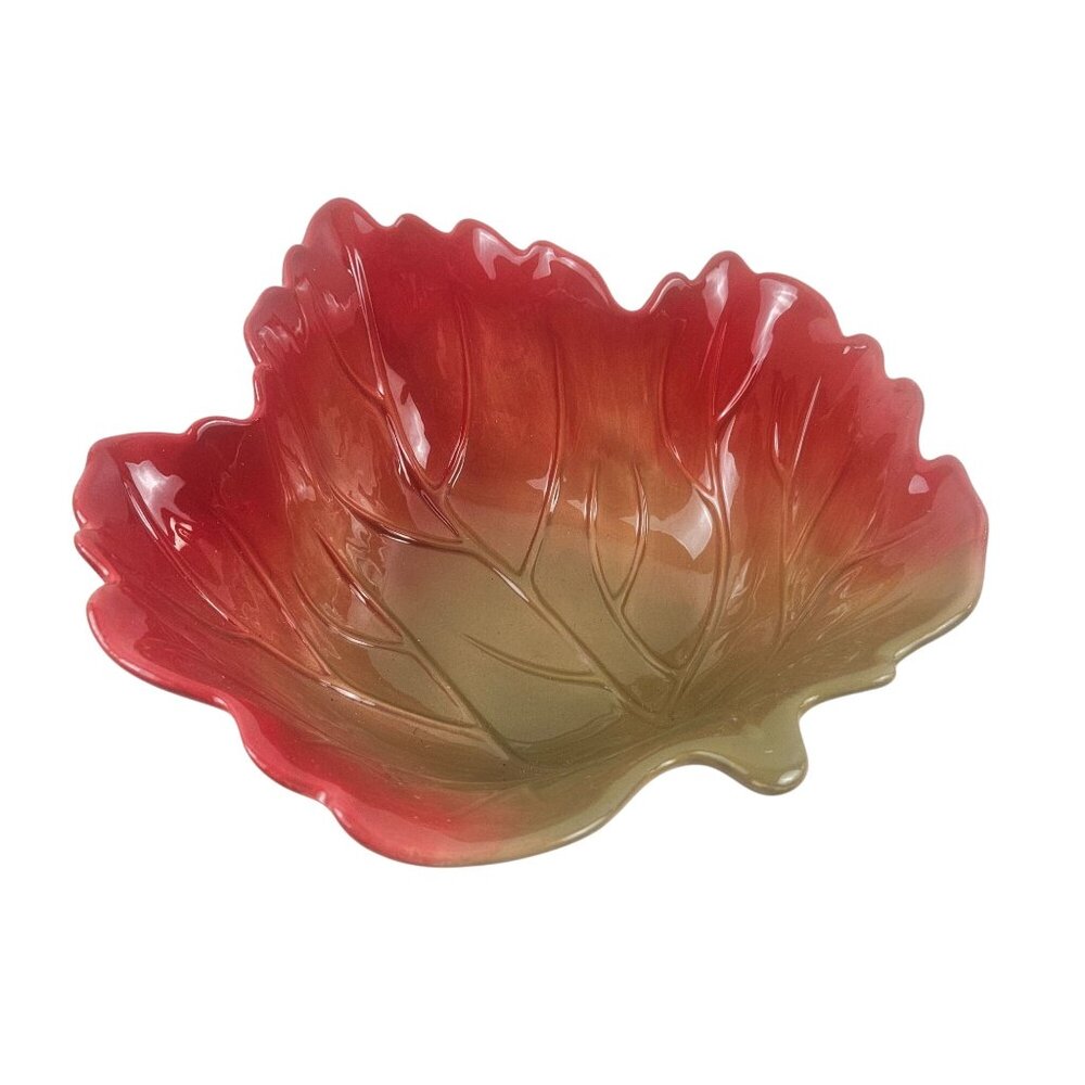 Better Homes Gardens Bowl Large Maple Leaf Red Green Orange Ceramic Fall